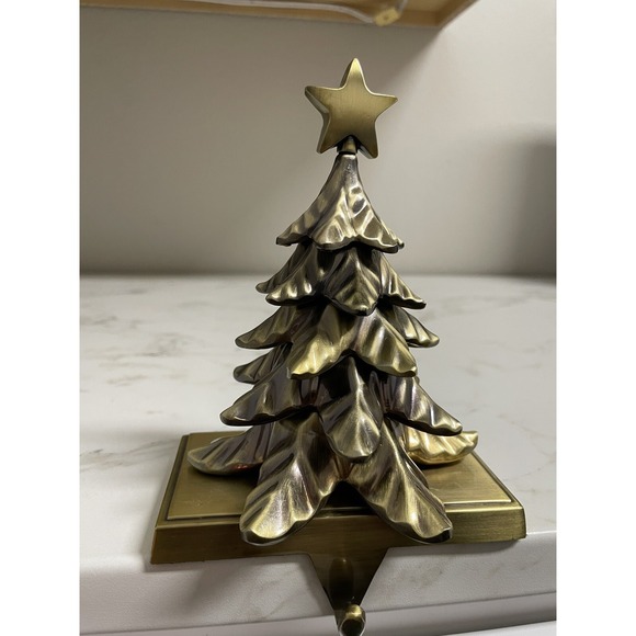 Bronze Metal 3D Christmas Tree Stocking Hanger Mantel Fireplace Hook Holder - Picture 4 of 11